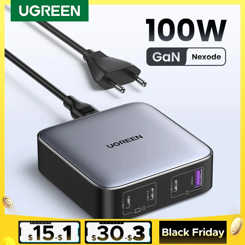 UGREEN 100W GaN Charger Desktop Laptop Fast Charger 4 in 1 Adapter For iPhone 16 15 14 Pro Max Xiaomi Samsung Tablet Macbook Air