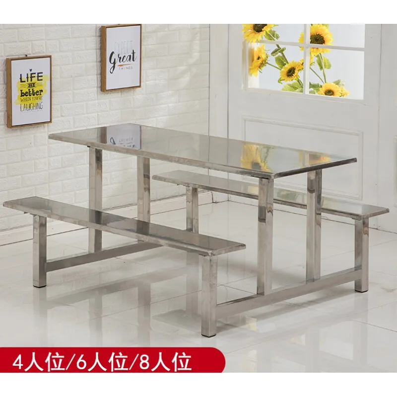 School cafeteria connected dining table factory employee cafeteria stainless steel dining table and chair combination for 4 peop