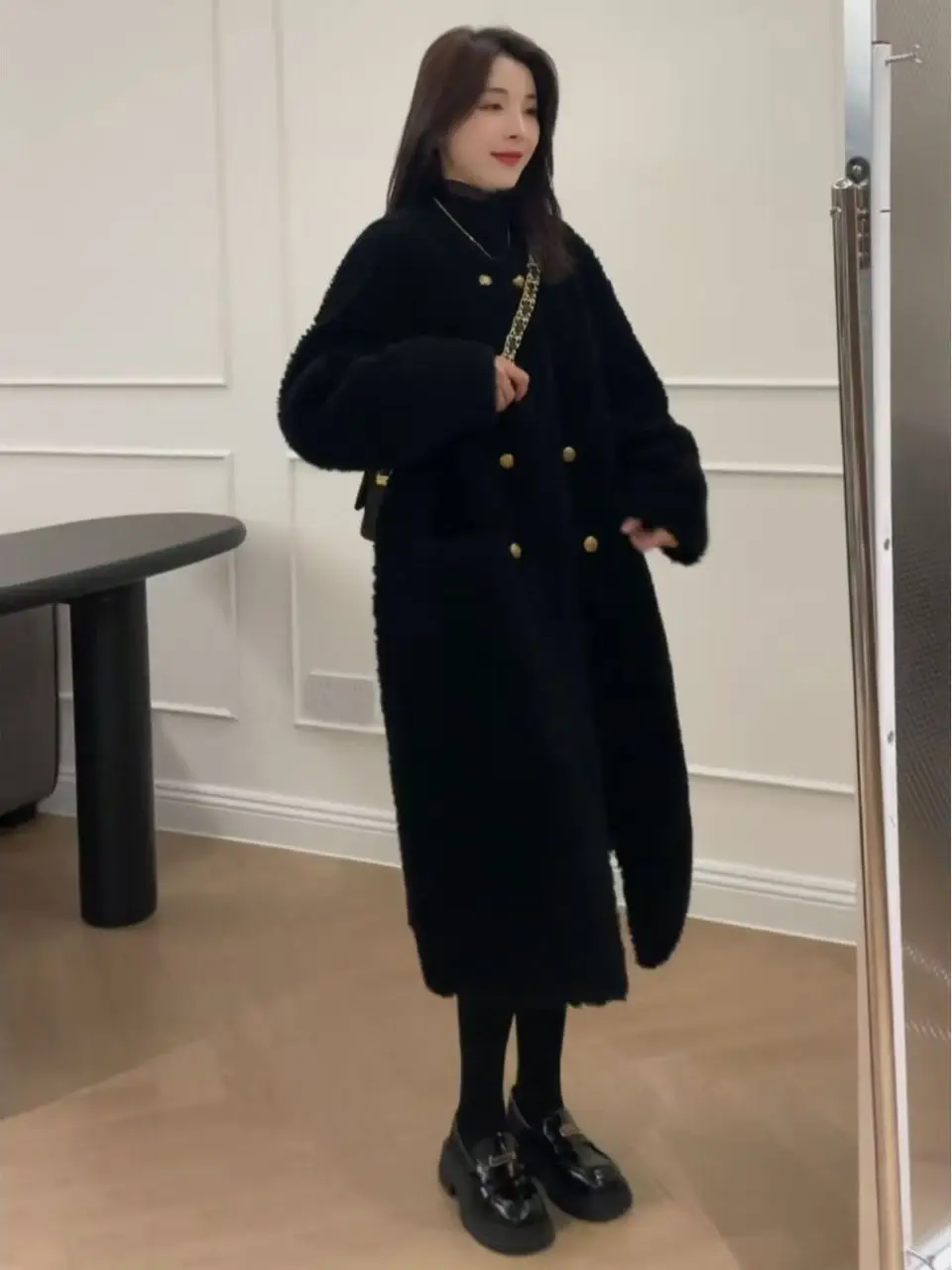 

Warm Lamb Fur Jaet Street Sle Oversize Autumn Winter Long Women's Coat High Waist Straight Cut Casual Polyester Fiber