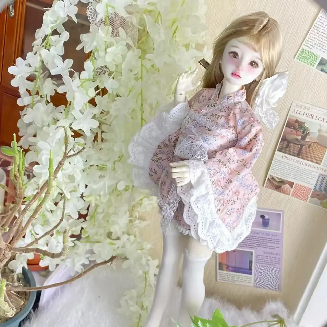 1/4 ملابس الدمية دعوى ل 45 سنتيمتر Bjd دمية الجوارب + تنورة + حزام + إكسسوارات الشعر فستان اللعب اللعب منزل إكسسوارات دمي ، لا دمية