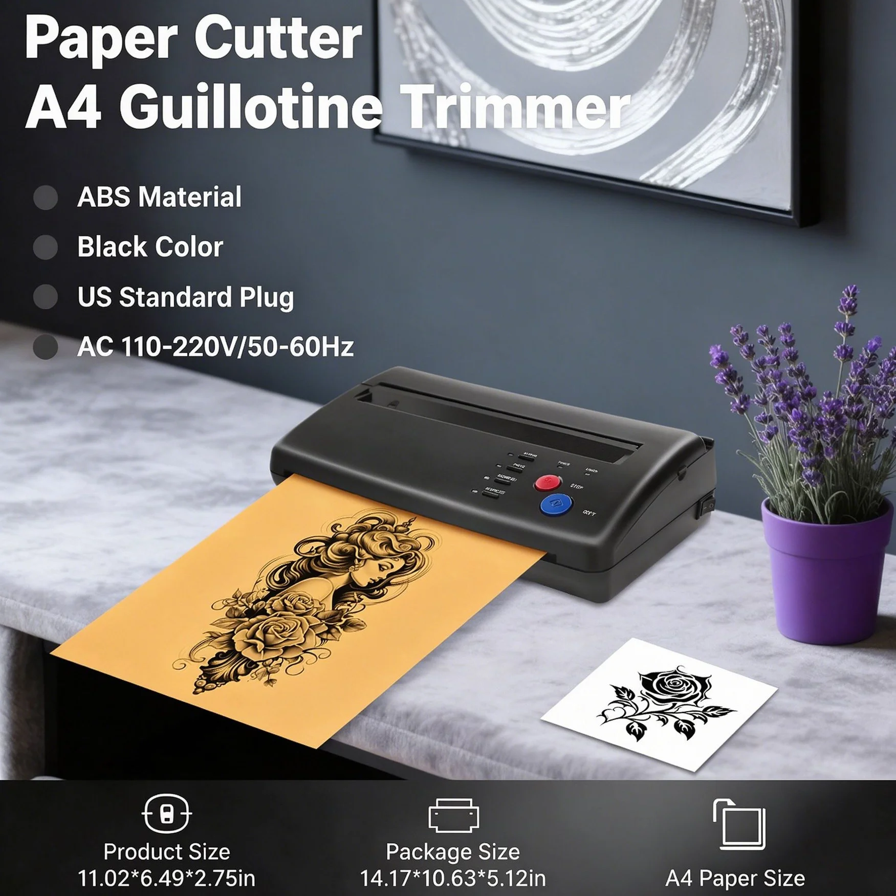 Black ABS Tattoo Stencil Transfer Copier Printer,11.02*6.49*2.75in Tattoo Transfer Machine