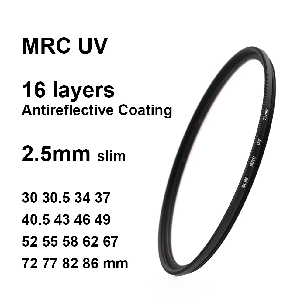 Slim MRC 16 warstw antyrefleksyjna powłoka UV filtr ochronny uniwersalny 30 34 37 40.5 43 46 49 52 55 58 62 67 72 77 82 86 mm