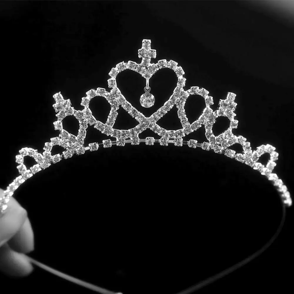 Girls Crystal Tiara Elegant Heart Rhinestone Small Tiaras Headdress Bridal Princess Tiara Hair Crown Headband Hair Accessories