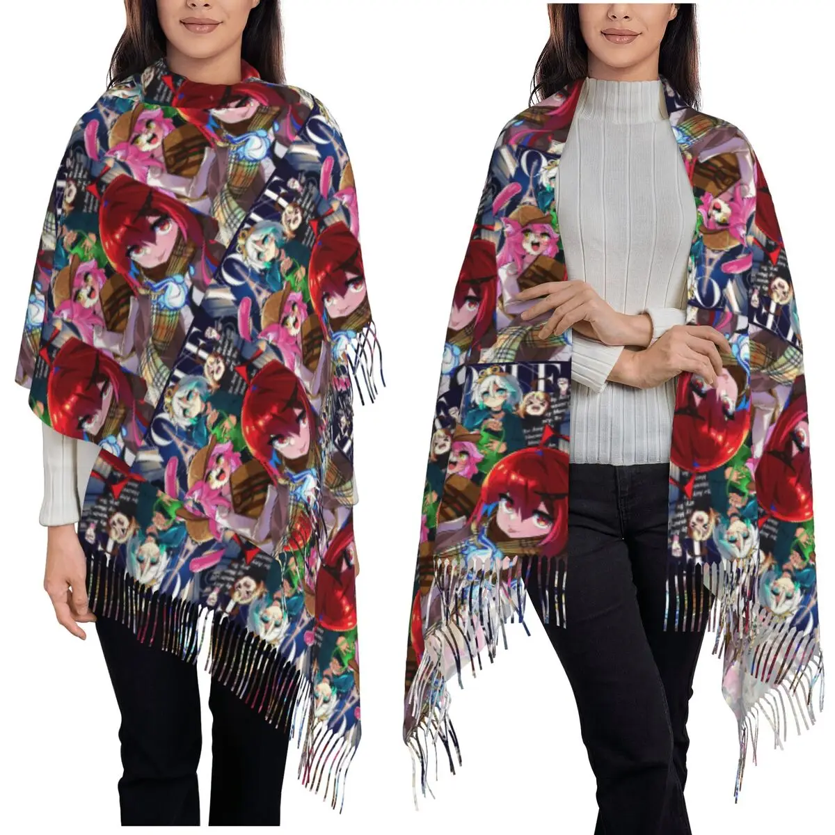 Holo Justice Panel Hololive Fashion Week Scarf Tassel Scarves for Women Soft Warm Shawls and Wraps Long Fall Winter Shawl Wrap