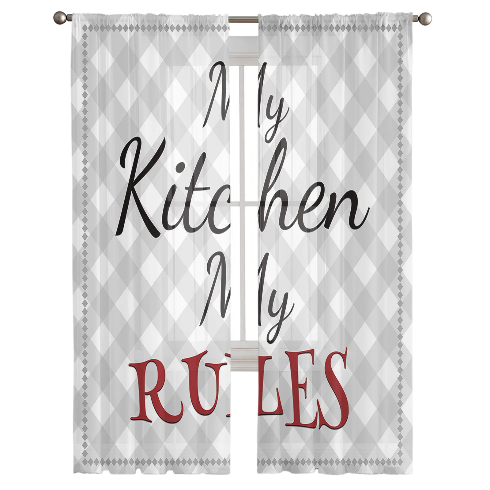 My Kitchen Rules Have Their Own Background Text Sheer Curtains for Living Room Bedroom Window Treatment Kitchen Chiffon Curtain