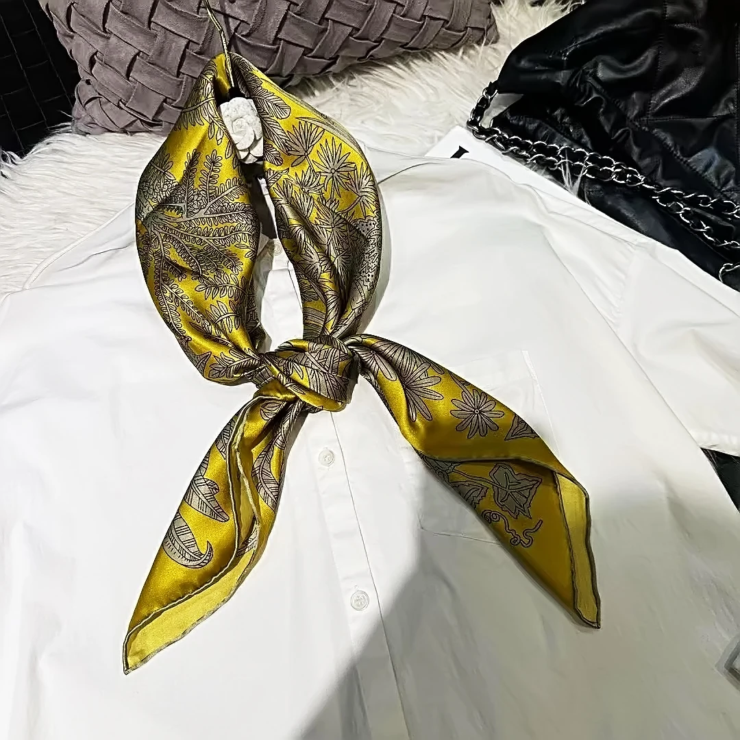 BYSIFA|Women Yellow 100% Mulberry Silk Scarf Winter Brand Floral Design 100% Mulberry Silk Square Scarves Fashion Hijabs Bufanda