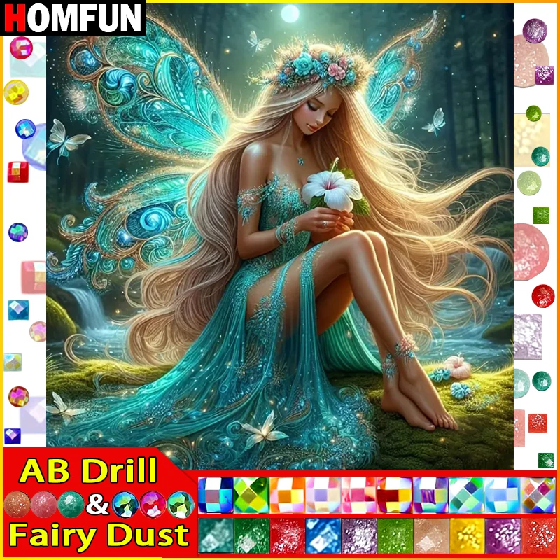 

HOMFUN Fairy Dust AB Diamond Painting "Portrait Girl" 5D DIY Diamond Embroidery Full Square/round Rhinestone Of Picture