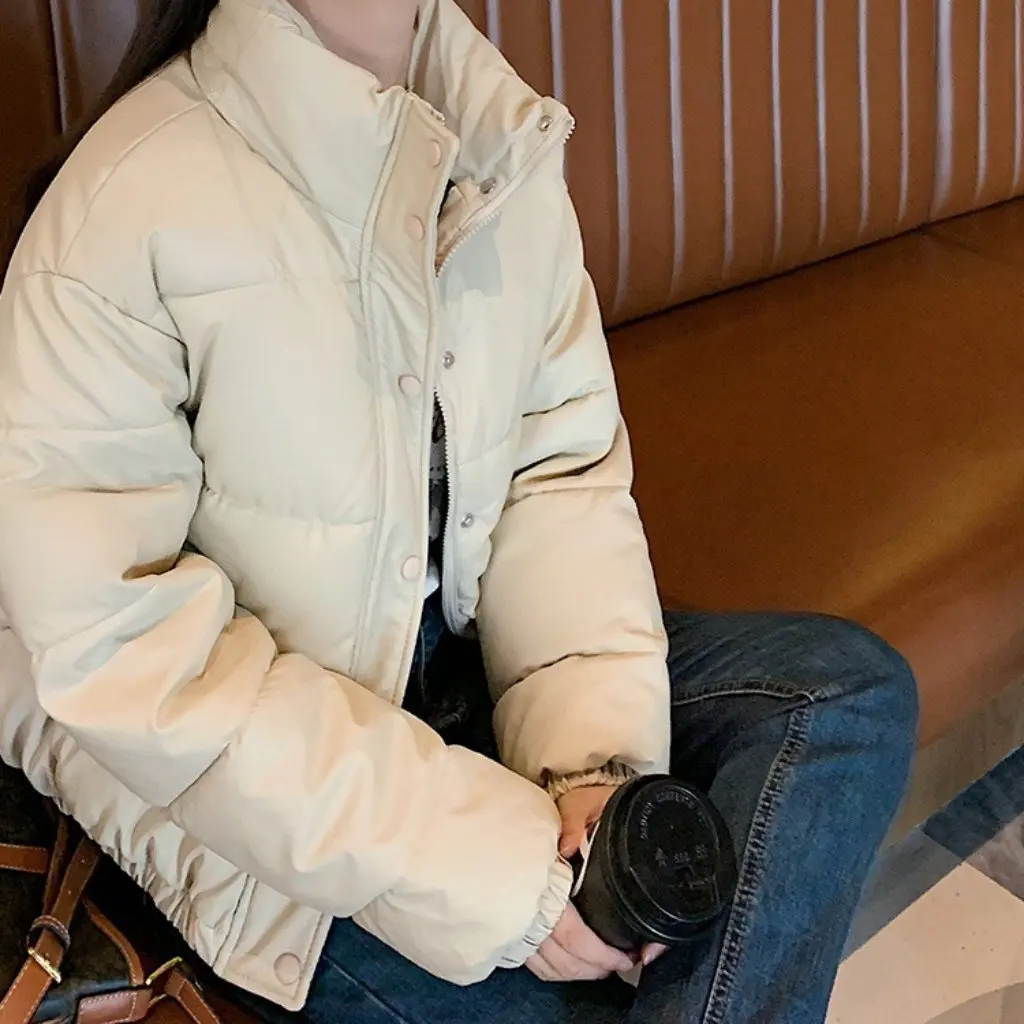 

Women's Winter Short Cotton-Padded Jacket Warm Loose Imitation Leather down Cotton-Filled Coat Style