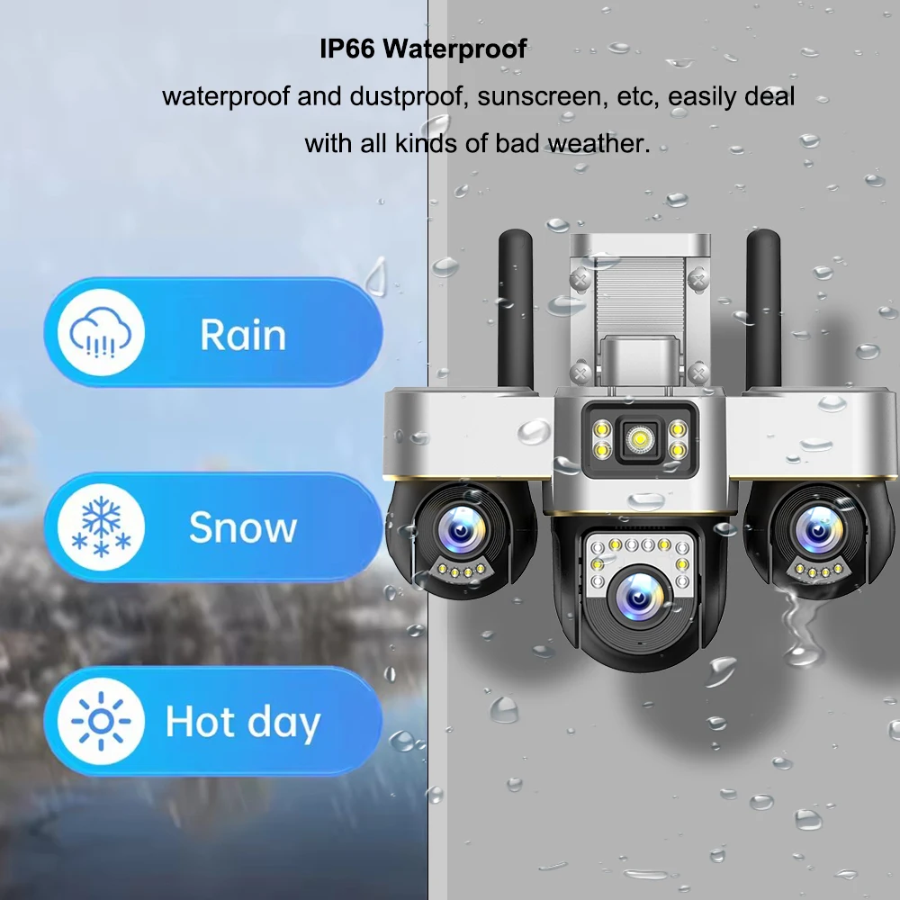 Câmera de vigilância externa 4g cartão sim câmeras sem fio detecção de movimento 3 lentes ptz cctv rastreamento automático 2 vias vigilância de vídeo