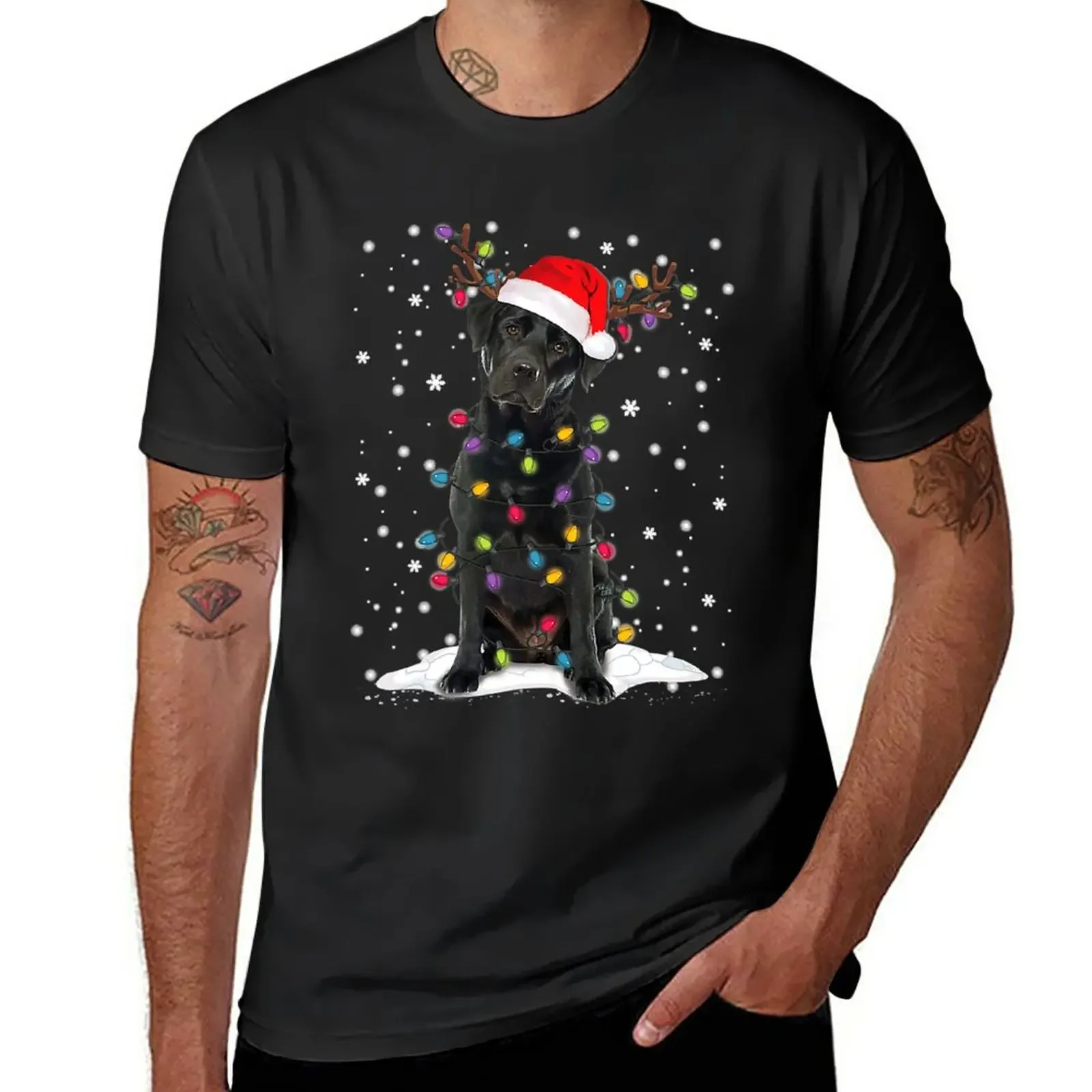 Black Lab Labrador Christmas Tree Light Pajama Dog Xmas T-Shirt T-Shirt summer top quick drying t-shirt mens cotton t shirts