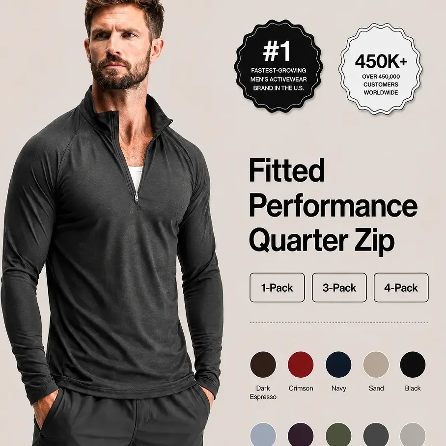 Men's Quarter Zip Long Sleeve Shirt Quick Dry Sports Fitness Muscle Training Top