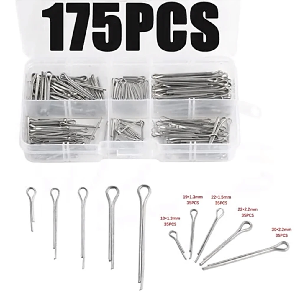 175Pcs Sliver Split Pins Cotter Fixings Assorted Sizes Zinc Plated Steel Hard Case Link Split Cotter Pin high quality