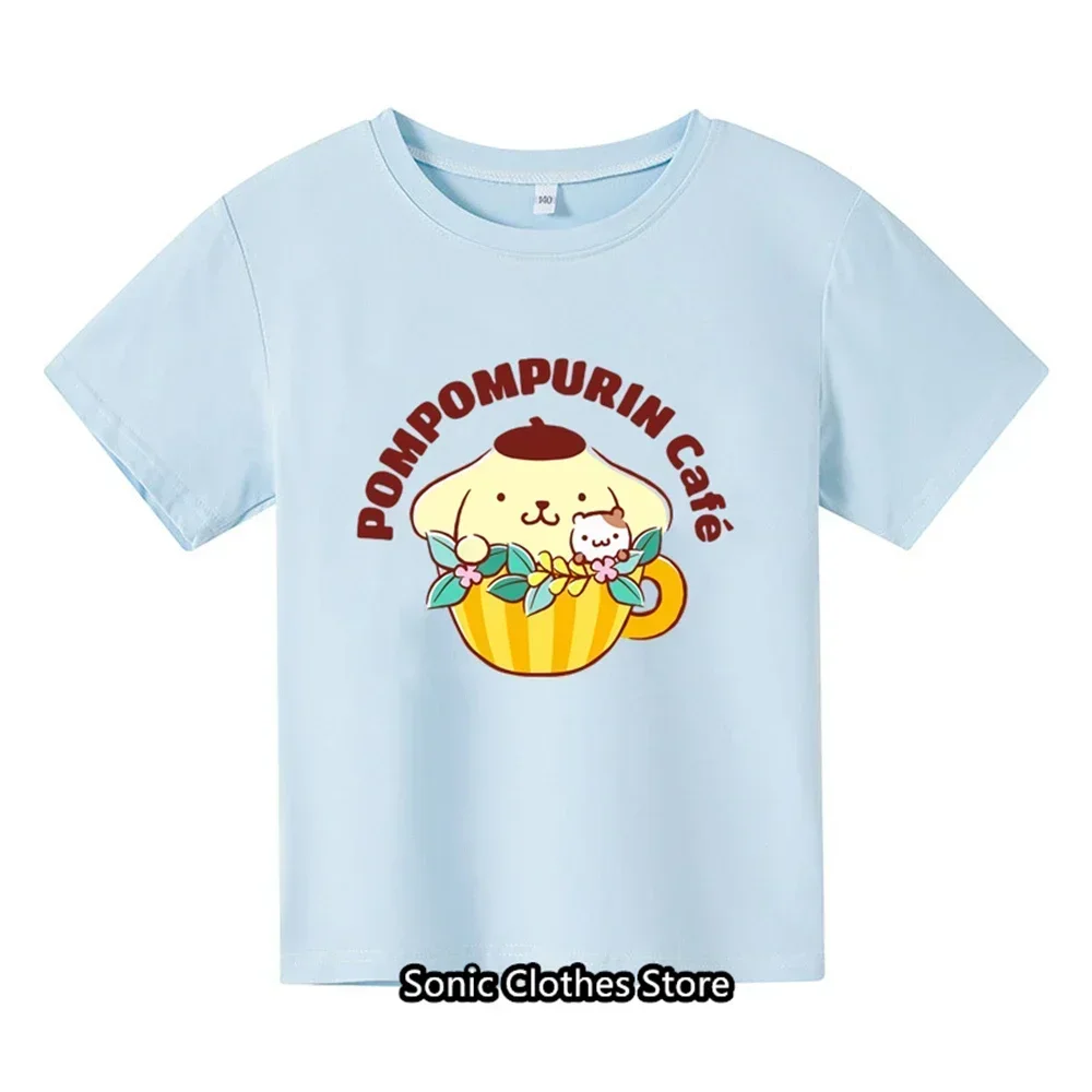 Summer New MINISO Cinnamon T-shirt for Kids, Girls and Boys, Casual Short sleeved Sanrio Cartoon T-shirt