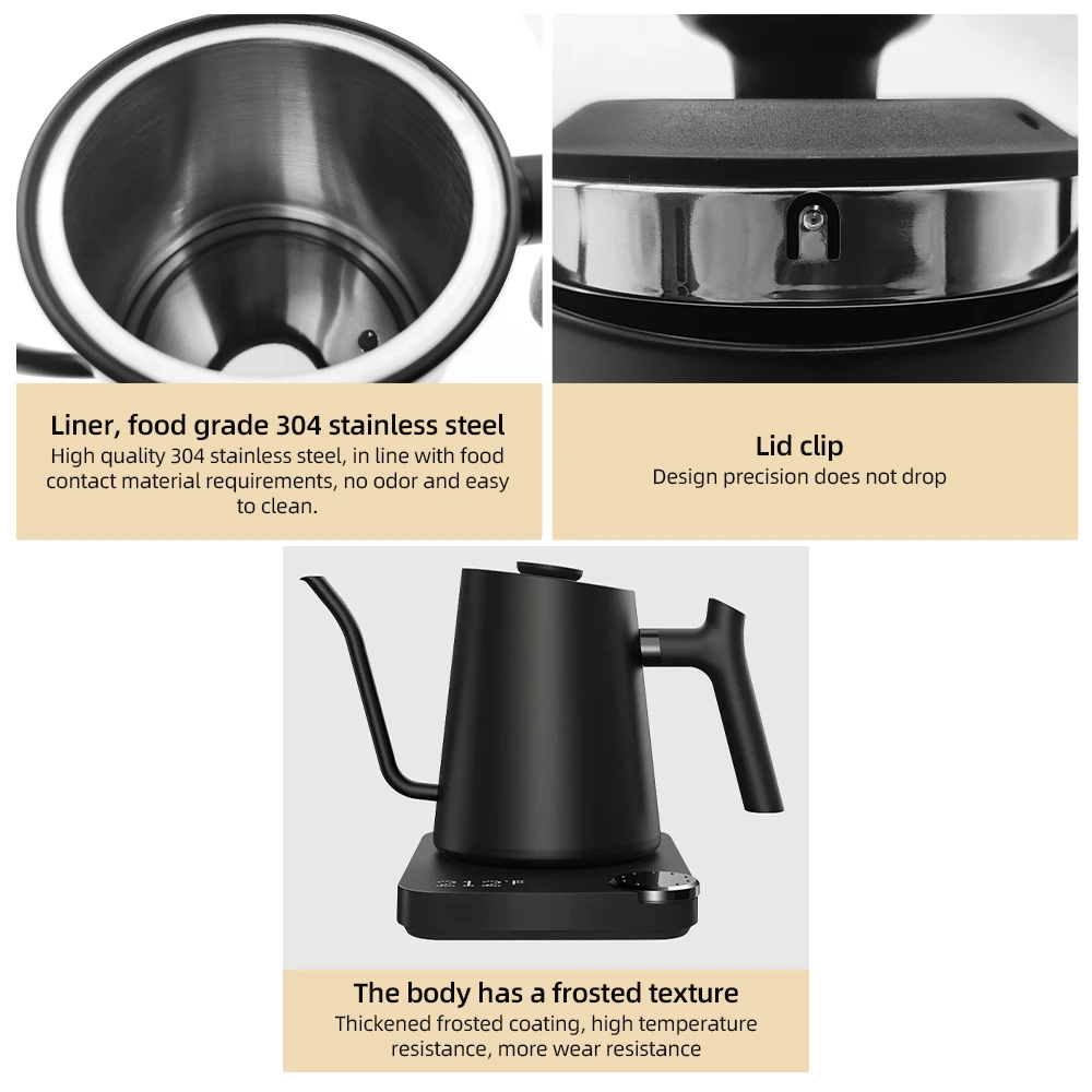 Gooseneck Electric Kettle 0.9LTemperature Control Stainless Steel Inner Quick Heating1200W Electric Kettles for Pour Over Coffee