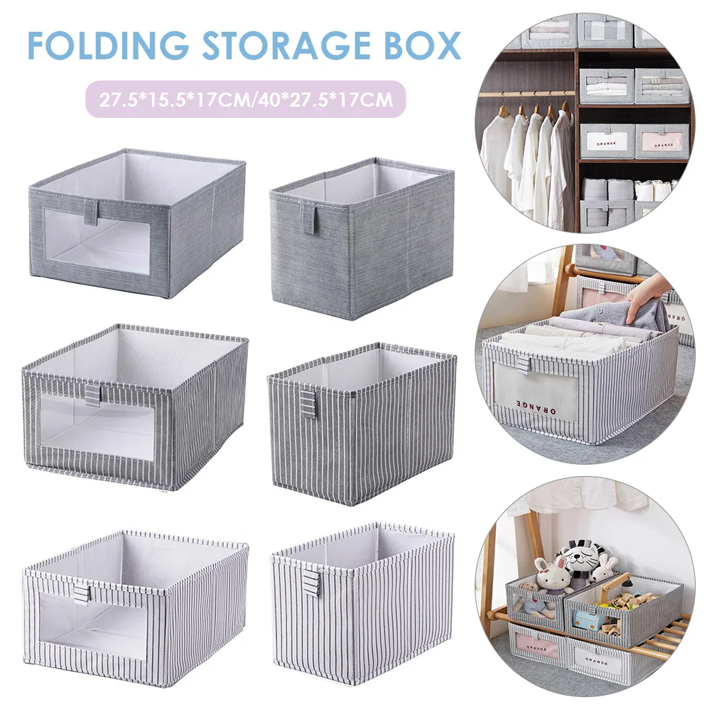 Household Foldable Cube Storage Bins Large Wardrobe Storage Basket Fabric Storage Box For Toys Cloth Organizer With Clear Window