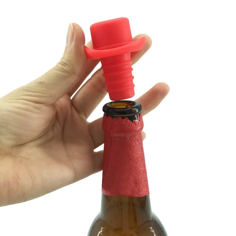 Silicone Bottle Stopper for Bottles Cap Wine Cork Wine Pourer Stopper Silicone Caps Cute Top Hat Fresh-keeping Gel Wine Stoppers