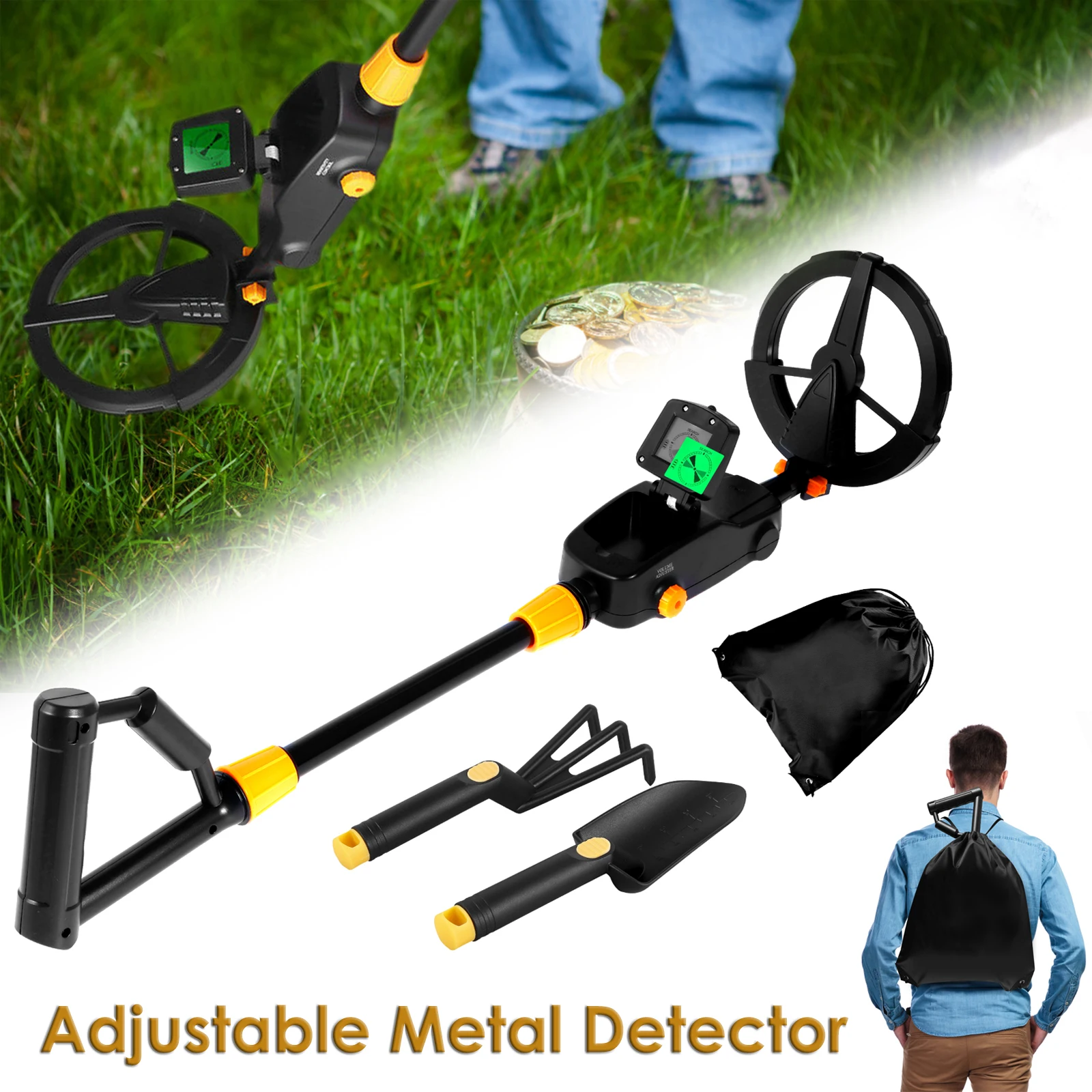 Metal Detector Adjustable Metal Detector Tool LCD Monitor Gold & Silver Jewelry Coin Metal Detector Outdoor Hunting Detector