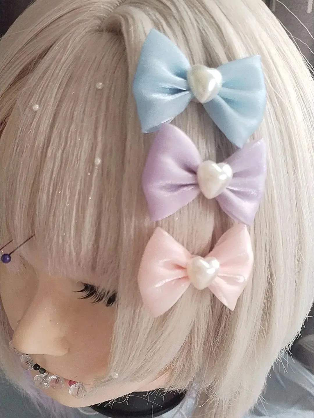 Spiel NEEDY GIRL OVERDOSE KAnge Ame Regen Cosplay Haarnadeln Bunte Bowtie Haarspangen 3 Teile/satz Kopfbedeckung Zubehör – Detail 4