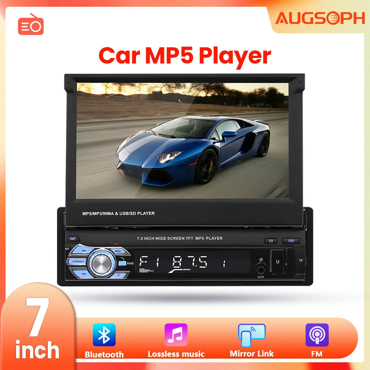 

1Din Car Radio Multimedia MP5 Player, 7 inch Universal Navigation with Android Auto & Bluetooth, HD Screen USB TF FM Stereo