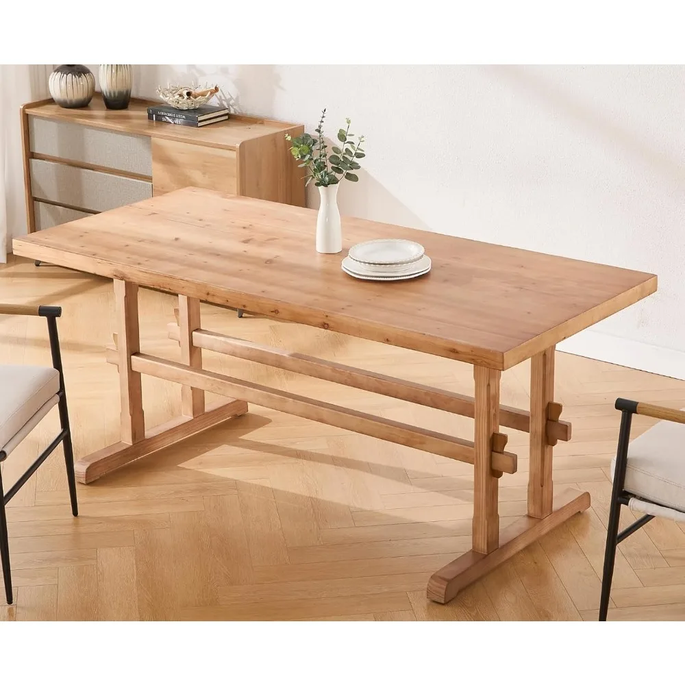 Solid Wood Dining Table for 4-6 People, 70 Inch Large Kitchen Table, Modern Rectangular Table for Dining Room