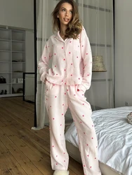 Linad Print Women's Home Clothes 2 Piece Sets Cotton Long Sleeve Sleepwear Female Trouser Suits 2024 Summer Casual Pajamas