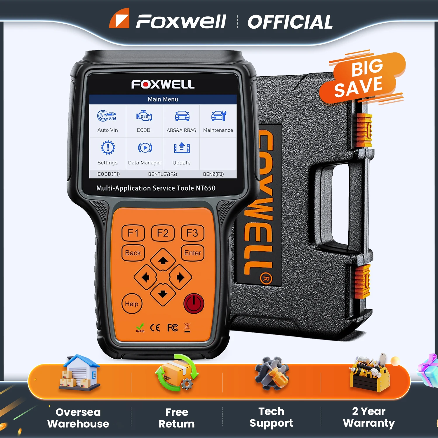 FOXWELL NT650 Elite OBD2 Scanner automobilistico SAS A/F OIL EPB BRT TPS 26+ Reset Strumento diagnostico professionale per auto OBD2 Scanner