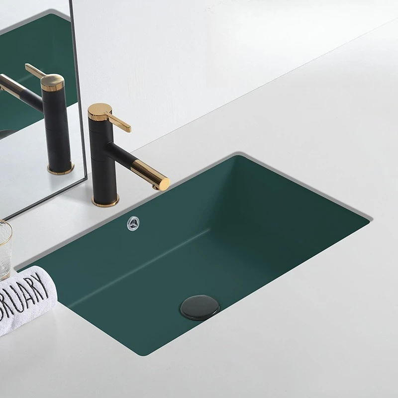 

Dark green flat bottom under the counter basin, bathroom ceramic , balcony washbasin, single basin, embedded