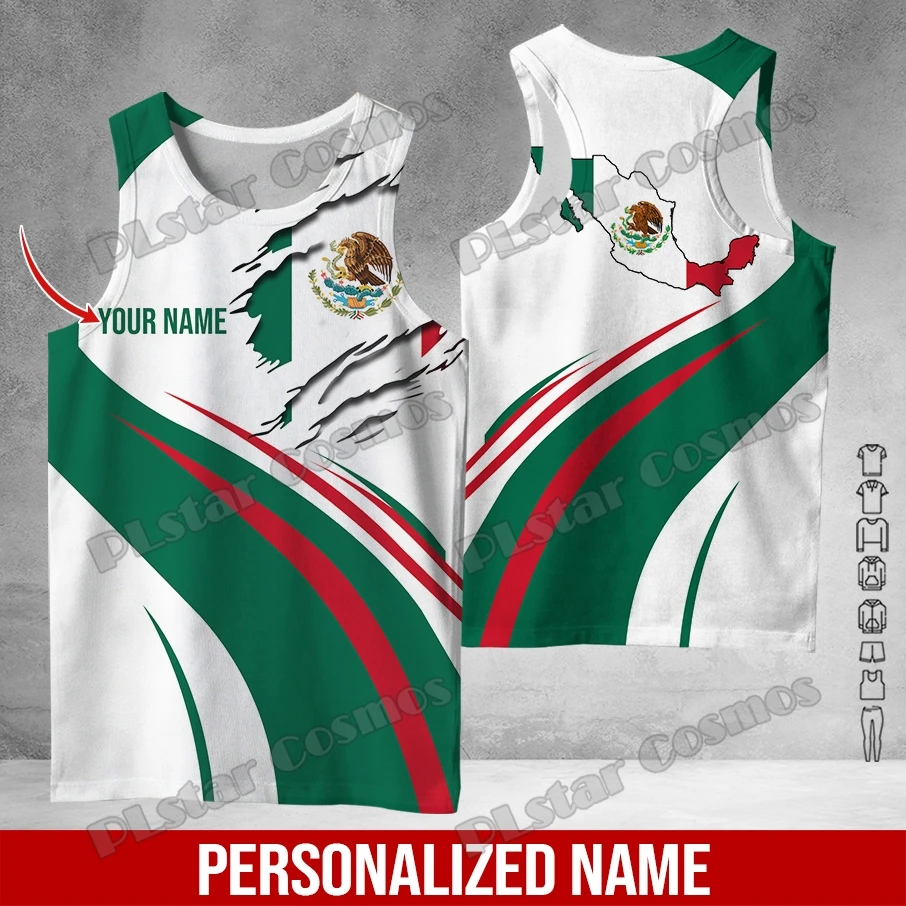 Plstar Cosmos Gepersonaliseerde Naam Mexico Wapen 3d Overal Bedrukt Heren Modevest Zomer Unisex Casual Tank Top Lbx02