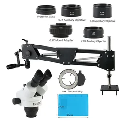 Eakins 3.5-90X Zoom Trinocular 0.5X CTV Camera Adapter Stereo Microscope Desktop Spring Arm Stand For PCB Detected Jewelry Work