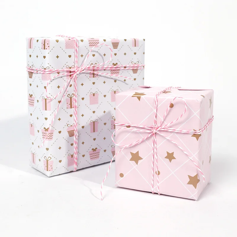 1Roll Pink Series Wrapping Paper - 43×300 cm, Birthday, Party - Star Pattern, for Bulk