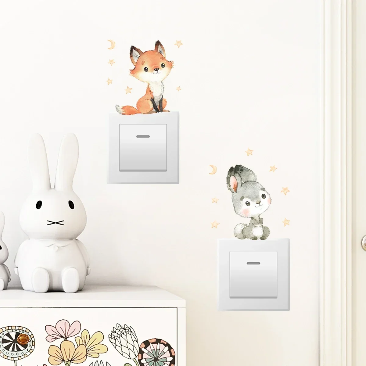 6 قطعة الكرتون الثعلب السنجاب أرنب الحيوان التبديل ملصقات جدار للأطفال غرفة نوم الحضانة ديكور المنزل صور مطبوعة للحوائط #3