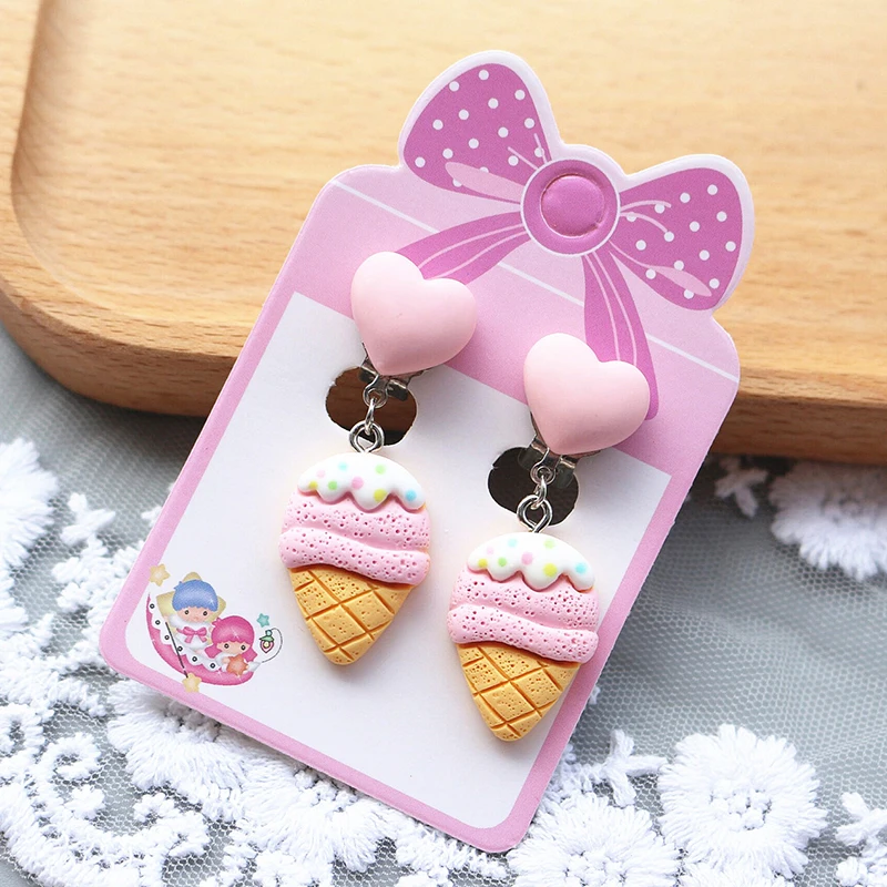 24 Style Rainbow Colorful Cute Rabbit Ice Cream Clip on Earrings for Children Girls No Pierced Earring Jewelry Fashion Accessory