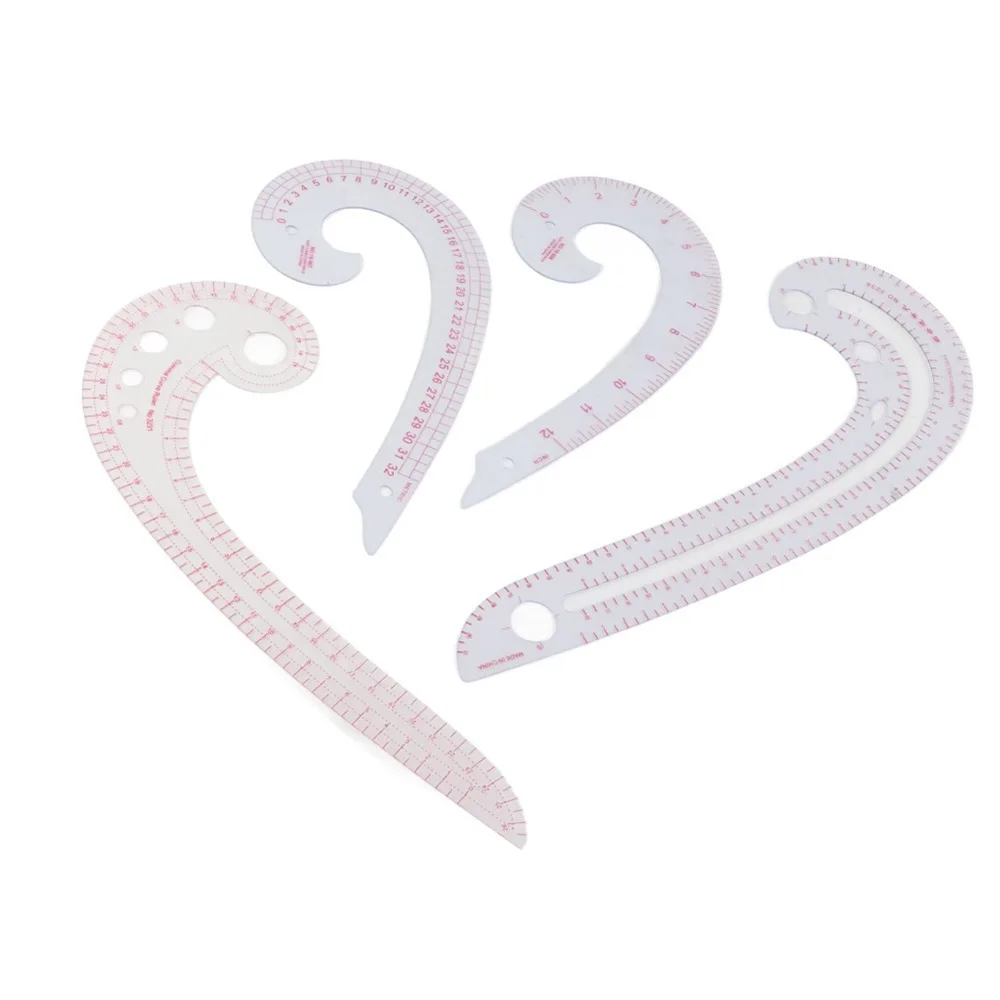 4pcs Durable Lightweight French Curve Ruler Plastic Comma Shaped Dressmaking Yardstick Curve Ruler Set For Designers