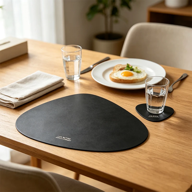 2/4/8/12pcs Modern Waterdrop Leather Placemat with Anti Slip Wipe Clean Feature Bonus Coaster for Kitchen Dining Office Desk Use