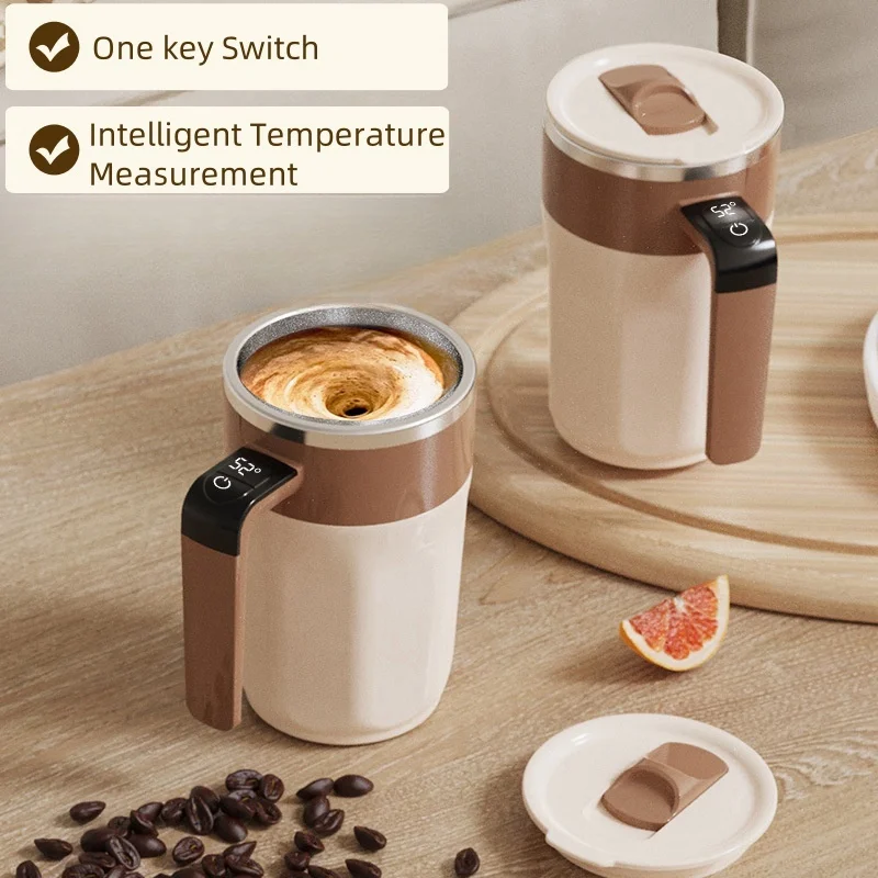 400ML Smart Mixing Cup LED Temperature Display Coffee Cup 316 Stainless Steel Magnetic Temperature Milk Coffee Self Stirring Mug