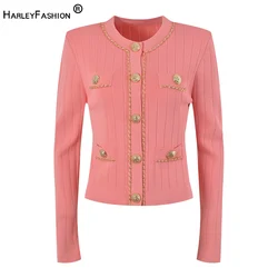 New Fall Spring O-neck Long Sleeve 3 Color Black/White/Pink Luxury Chain Patchwork Women Fashion Knitting Sweater Slim Tops