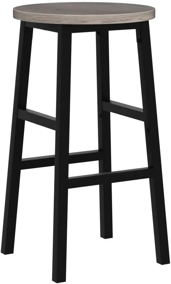 Conjunto de 2 bancos de bar industriais com apoio para os pés, altura de 24,4 polegadas, fácil montagem para cozinha e sala de jantar