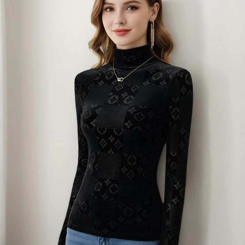 

2025 New Women's Top Printed Velvet Autumn and Winter Long-sleeved T-shirt Sexy Top Y2k Girls' Fashion Clothing
