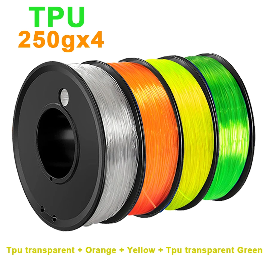 

250gx4 3D-принтер, гибкий ТПУ, прозрачная желтая нить, эластичная гибкая 1,75 мм, материал для 3D-печати, ТПУ, прозрачный, 1 кг