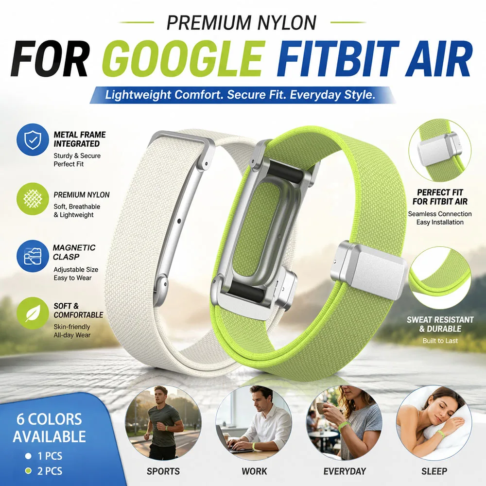 Metallrahmen-Design Magnetisches Nylonband für Google Fitbit Air Leichtes Weiches Sport-Armband Atmungsaktiver Sicherer Rutschfester Gurt