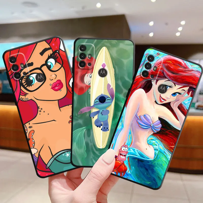 Ariel little mermaid Black Soft Phone Case for Motorola Moto G200 G60S G50 G52 G51 G22 G31 G30 G71 G82 G8 Cover Coque