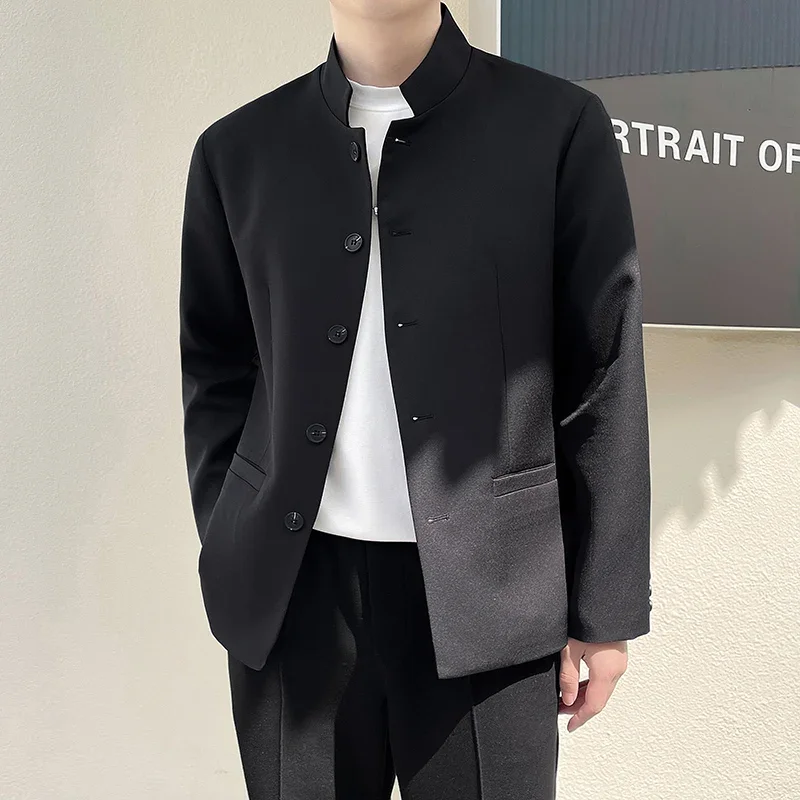 Men Chinese Stand Collar Vintage Casual Business Fashion Commuter Blazer Suit Jacket Japanese Korean Streetwear Blazers Coat