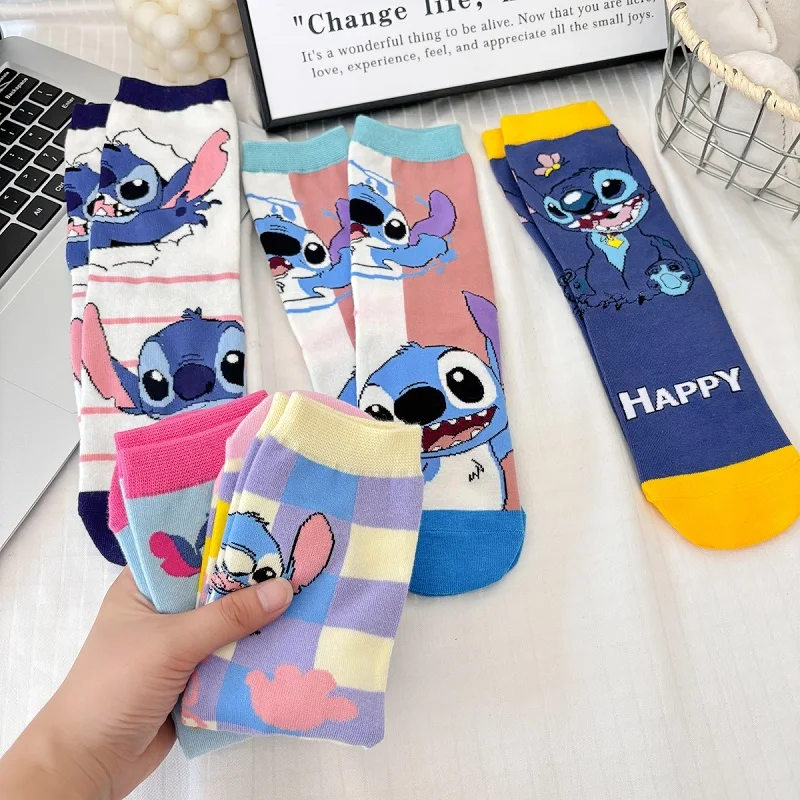

1 Pair New Design Cartoon Long Socks Stitch Kawaii Women's Socks Creative Skateboarding Socks Fashion Kne High Socks Sizes 34-42