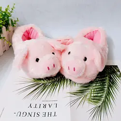 2025 Ins Hot Cartoon Pig Cotton Shoes Girls Pink Slip On Fluffy Slipper Woman Creative Piggy Slides Loafers Shoes
