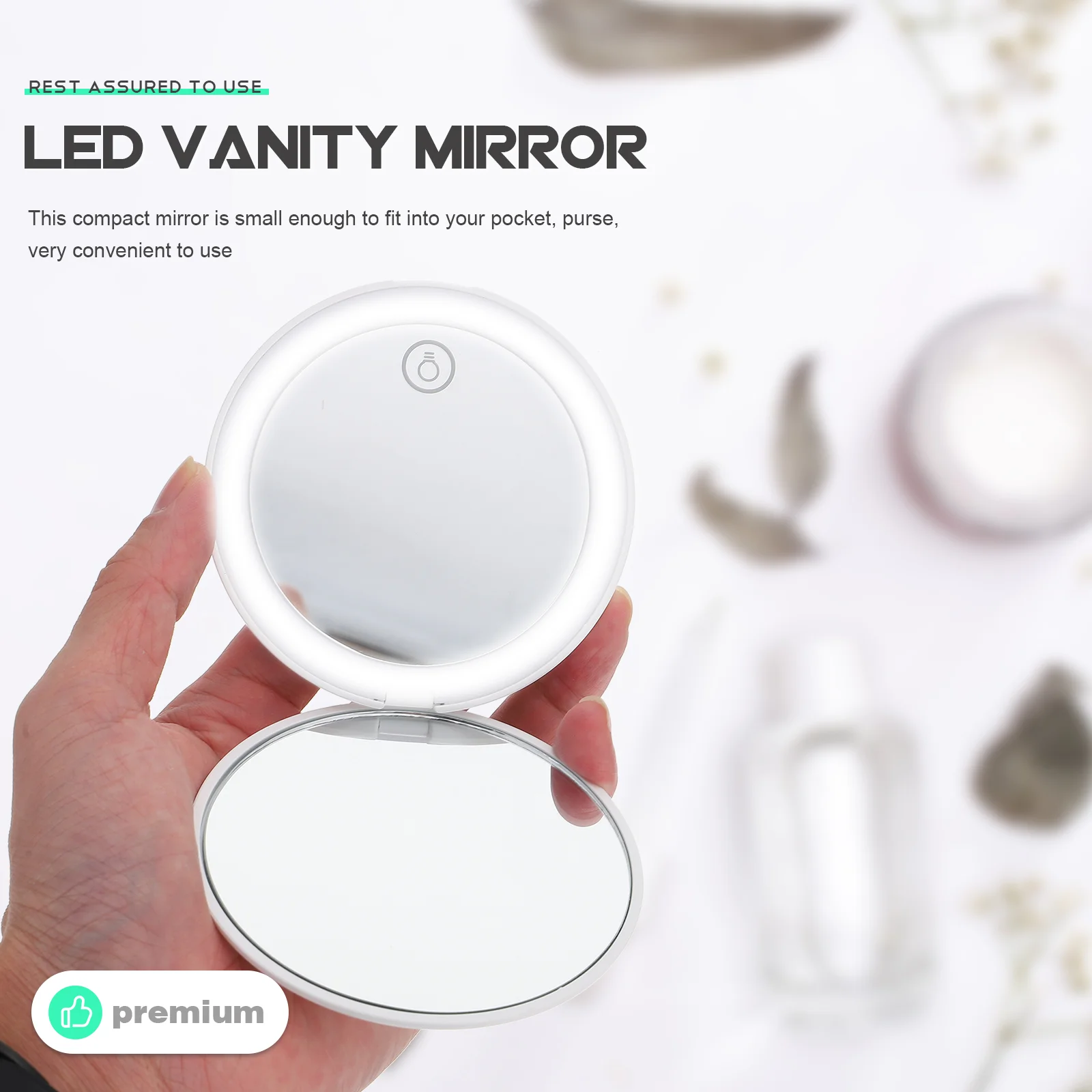 LED Vanity Mirror Women Makeup specchi a doppia faccia Round Fold Abs Small Carry pratico viaggio all'aperto