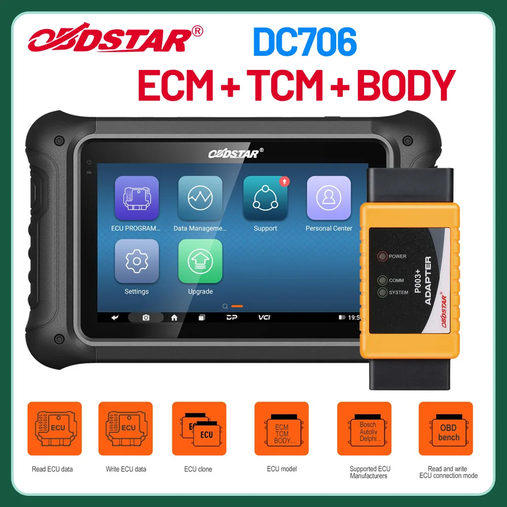 

OBDSTAR DC706 ECU Tool Full Version with P004 and P003+ Adapter for Car and Motorcycle ECM & TCM & BODY Clone by OBD or BENCH