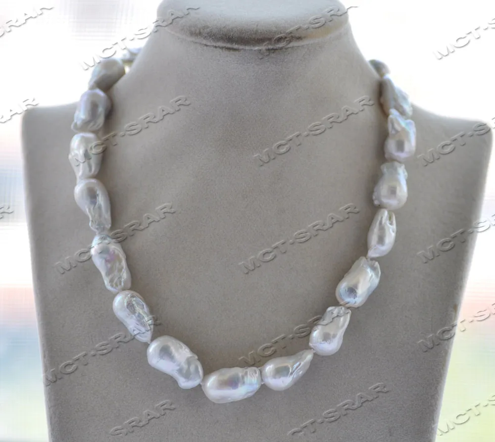 Z12025 17'' 23mm White Baroque Keshi Reborn Pearl Necklace CZ Heart