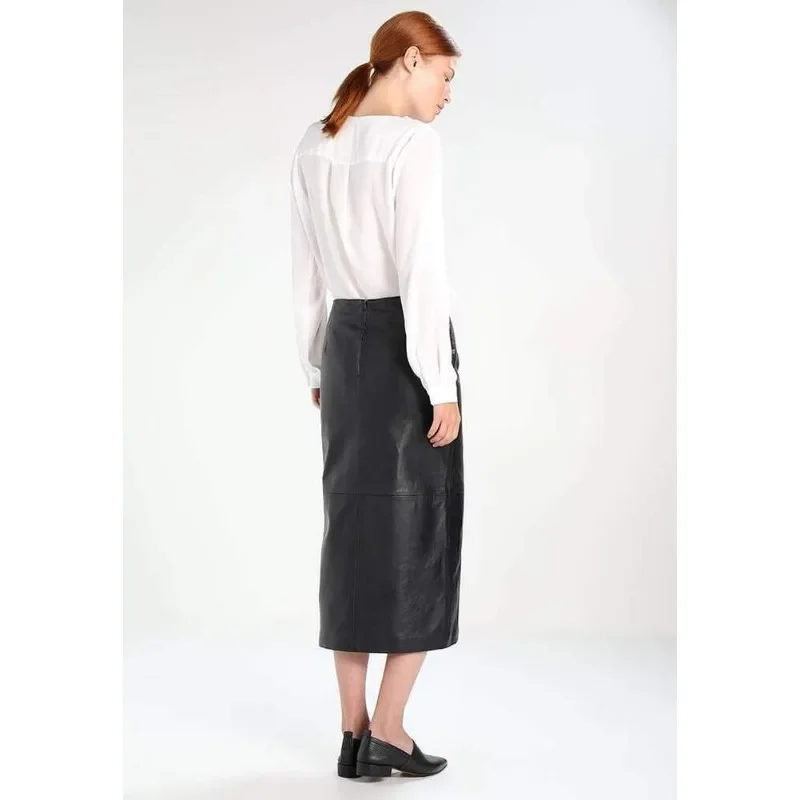 Women's Genuine Real Lambskin Leather Skirt Long Stylish Soft Zipper Black Skirt