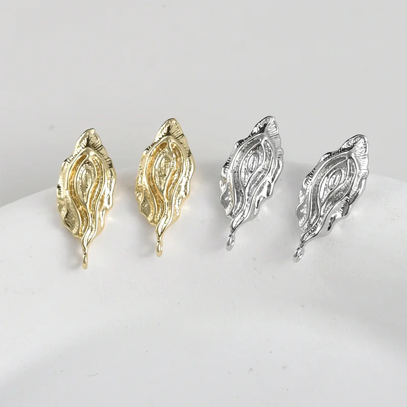 14K Real Gold Color-retaining Long Lava Leaves with Hanging Studs DIY Handmade Earrings Accessories Material