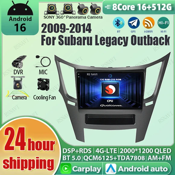 Android 16 Carplay Car Radio Multimedia Player For Subaru Outback 4 BR Legacy 5 2009 - 2014 Auto Autoradio Stereo 2din Head Unit